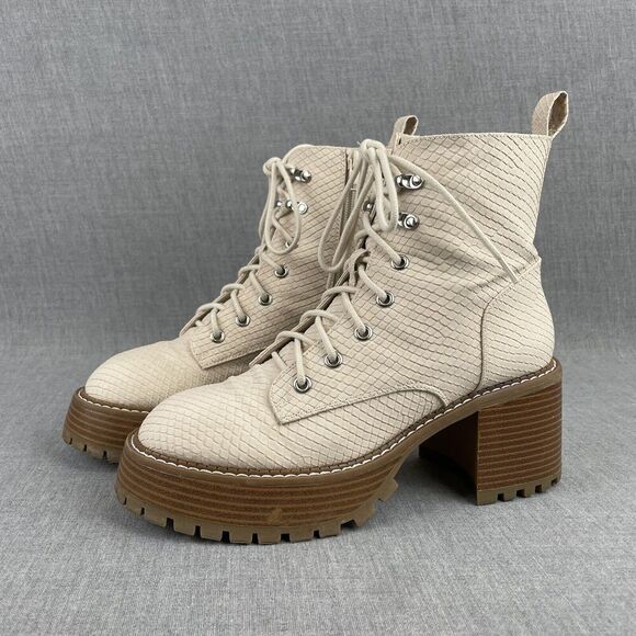 MIA Boots Womens 7.5 Cream Faux Leather Snake Embossed Combat Platform Y2K 90s - Picture 2 of 16